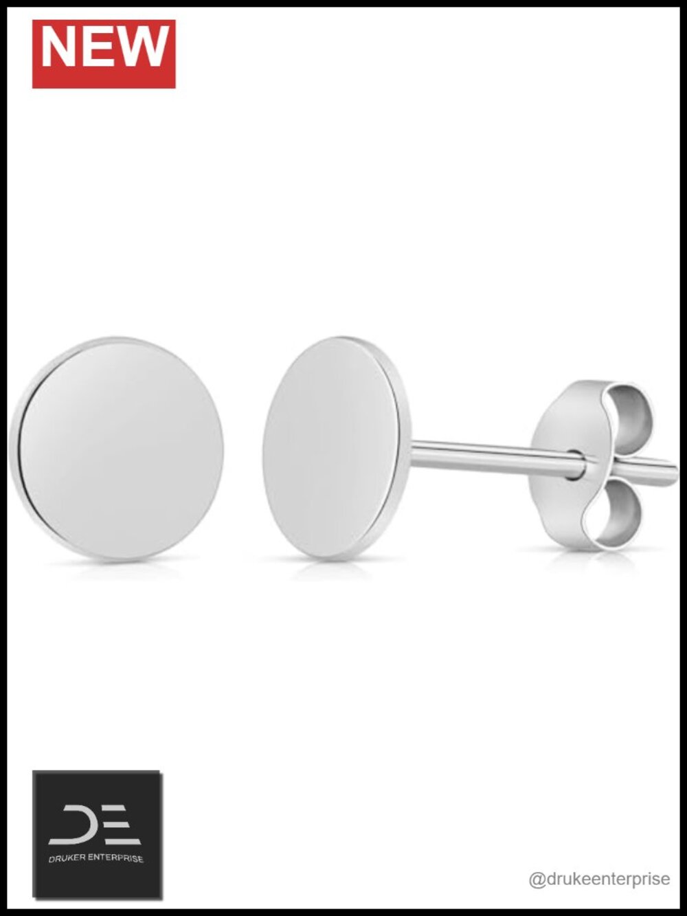 14k White Gold Round Disc Flat Circle Stud Earrings Solid